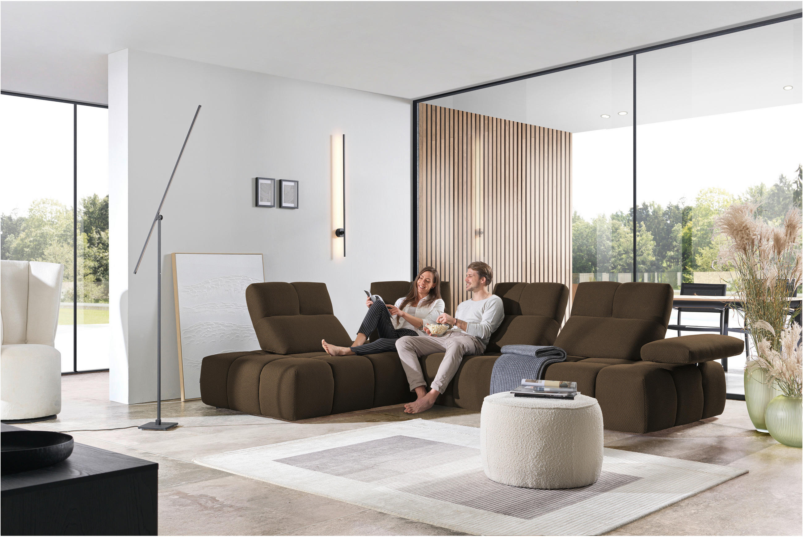 ECKSOFA in Struktur Taupe  233/313 cm  - Taupe/Schwarz, Design, Kunststoff/Textil (233/313cm) - Emilio Belluti
