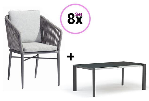GARTENSET 9-teilig  - Anthrazit/Grau, MODERN, Glas/Textil (246/74/100cm) - Acamp