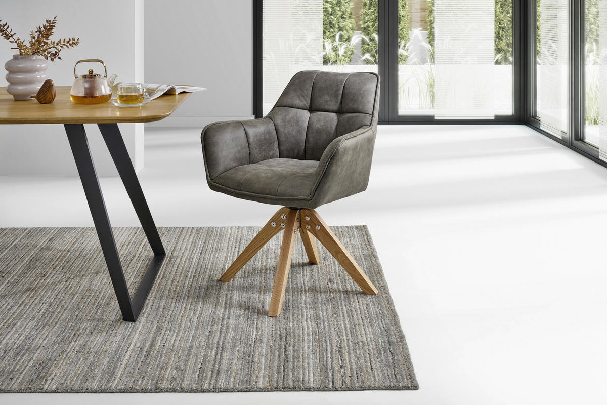 ARMLEHNSTUHL in Holz, Textil Grau, Eichefarben  - Eichefarben/Grau, Basics, Holz/Textil (61/85/63cm) - Livetastic