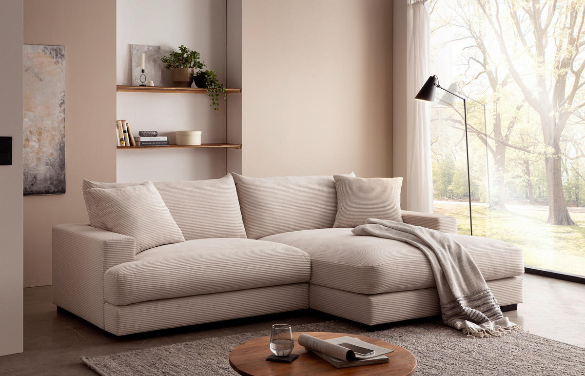 ECKSOFA Beige Cord  - Beige/Schwarz, MODERN, Textil (265/180cm) - P & B