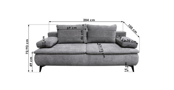 BOXSPRINGSOFA in Flachgewebe Grau  - Schwarz/Grau, Design, Textil/Metall (204/93/100cm) - Novel