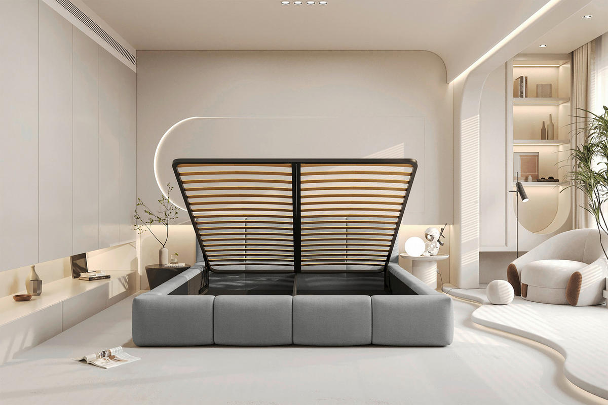 POLSTERBETT 180/200 cm,  in Silberfarben, Lattenrost, Bettkasten,  - Silberfarben/Schwarz, Design, Holz/Textil (180/200cm) - Xora