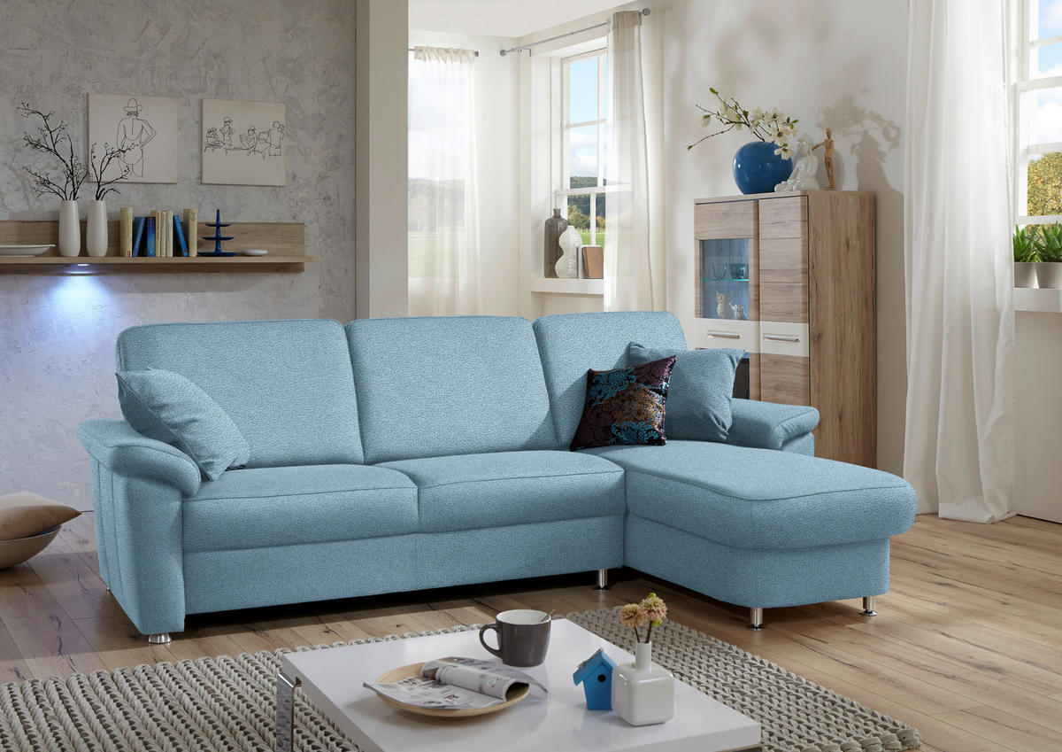 ECKSOFA in Flachgewebe Hellblau  - Chromfarben/Hellblau, Konventionell, Textil/Metall (250/163cm) - Beldomo System