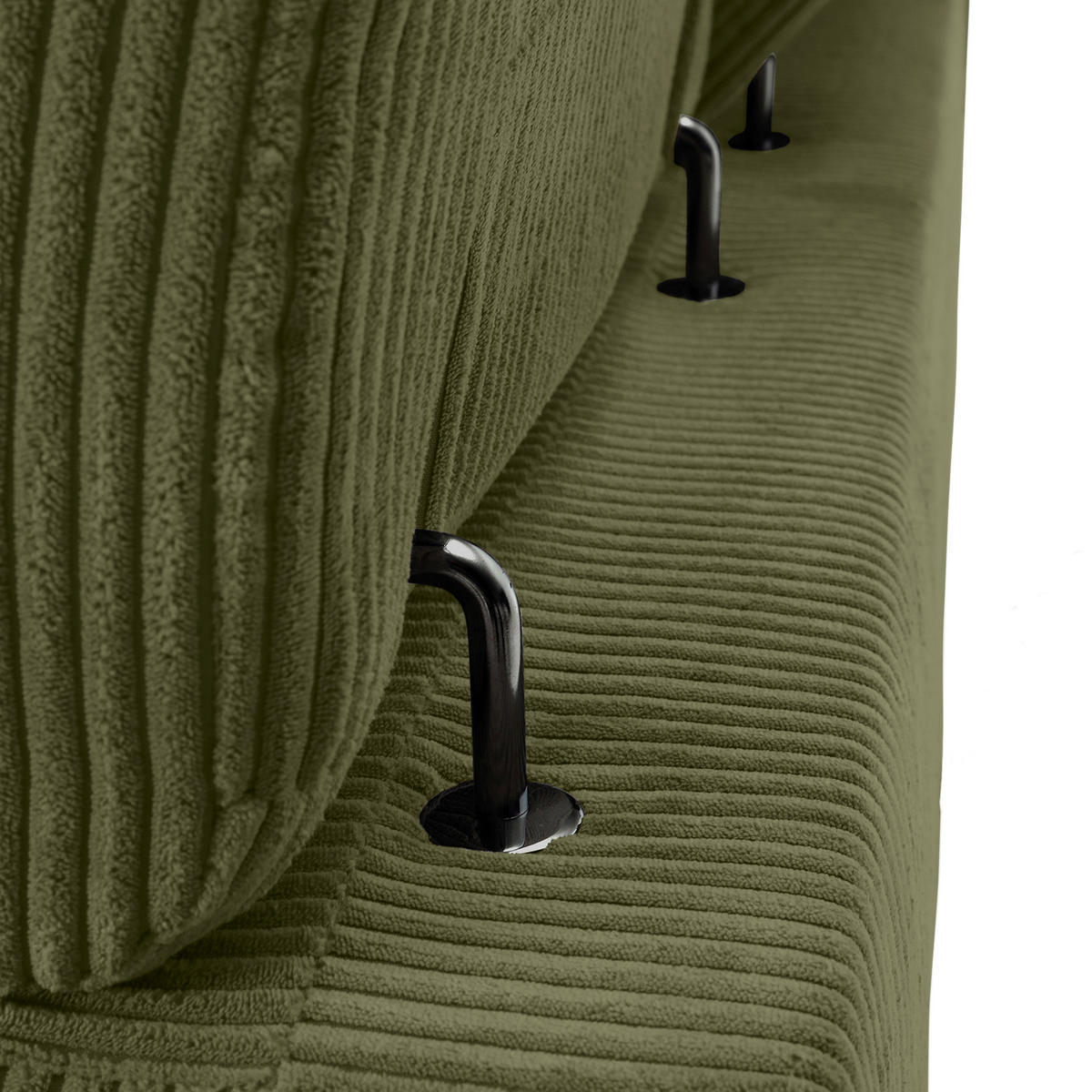 ECKSOFA Olivgrün Cord Rücken echt, Kopfteilverstellung, Sitzvorzug  - Schwarz/Olivgrün, KONVENTIONELL, Textil/Metall (170/257cm) - Carryhome