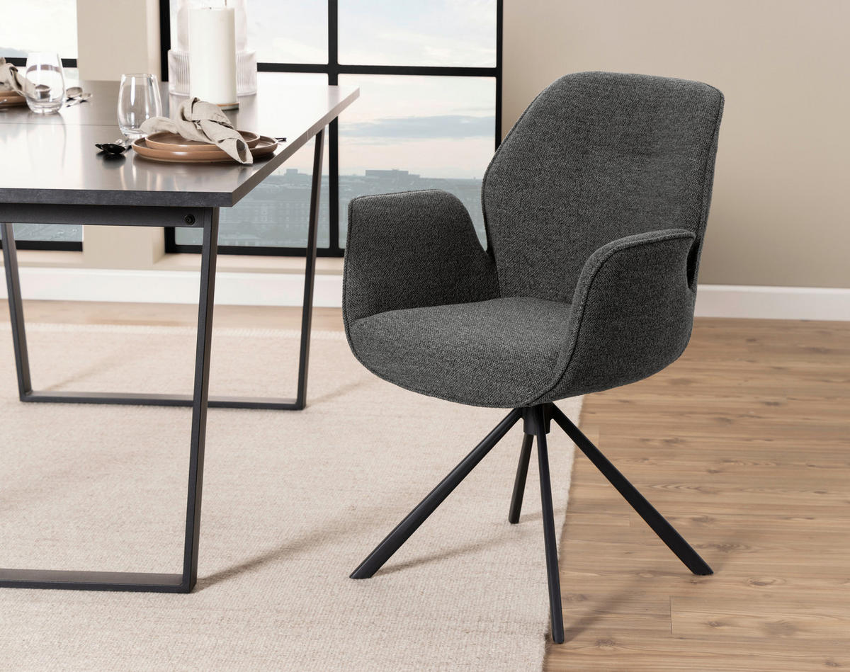 STOLICA S NASLONOM ZA RUKE  antracit  tekstil      - crna/antracit, Design, tekstil/metal (60,5/91/62cm) - MID.YOU