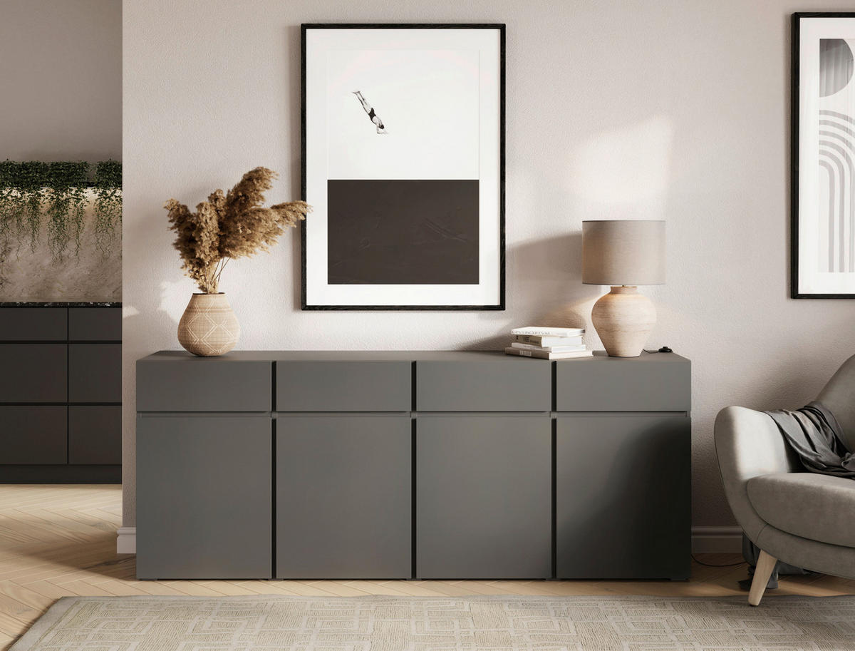 SIDEBOARD  200/79,6/39,8 cm 4 Schublade(n)  - Anthrazit/Schwarz, Design, Holzwerkstoff/Kunststoff (200/79,6/39,8cm) - Xora