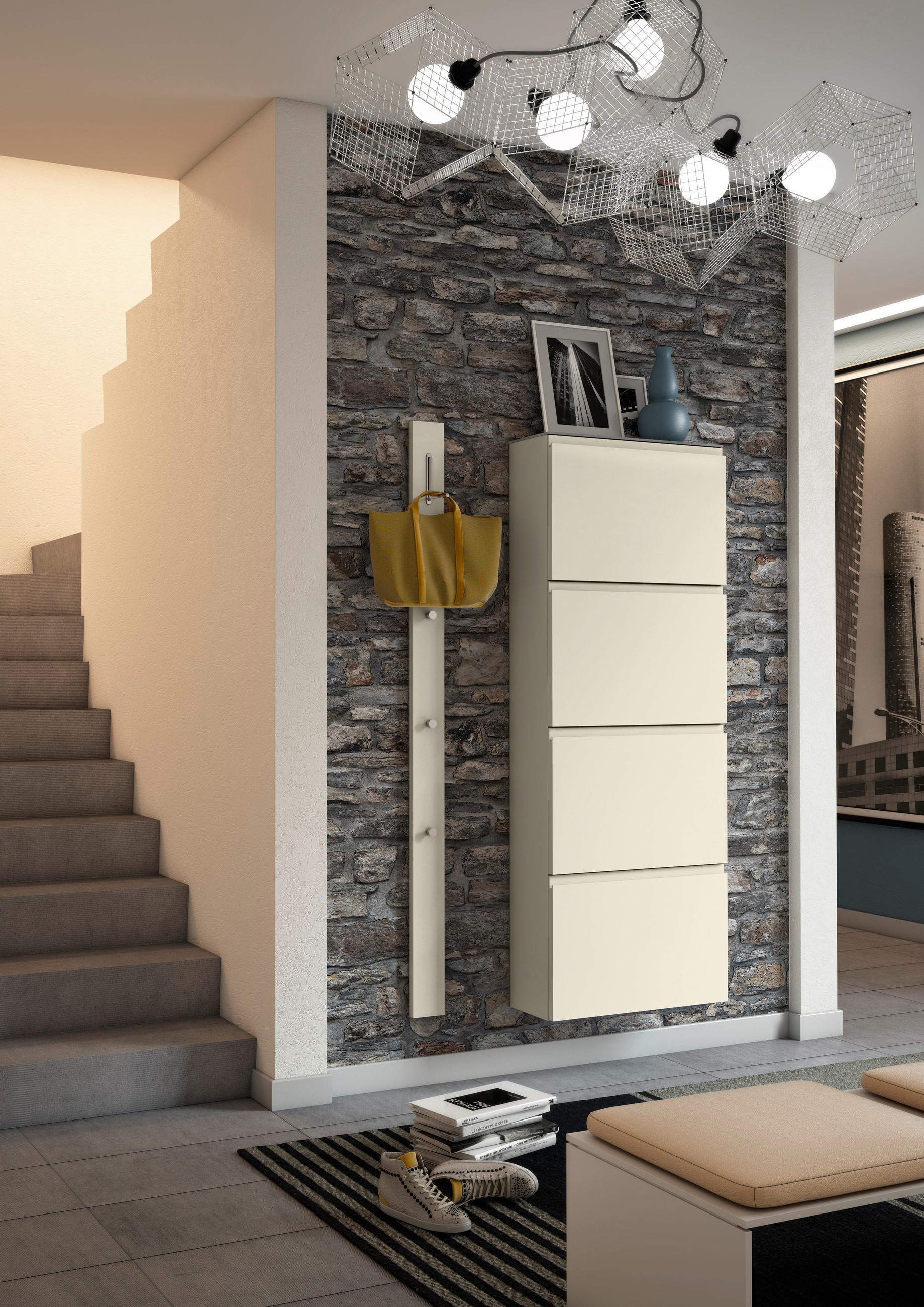 GARDEROBE 2-teilig  in 90/185/33 cm  - Sandfarben, Design, Glas/Holzwerkstoff (90/185/33cm) - Moderano