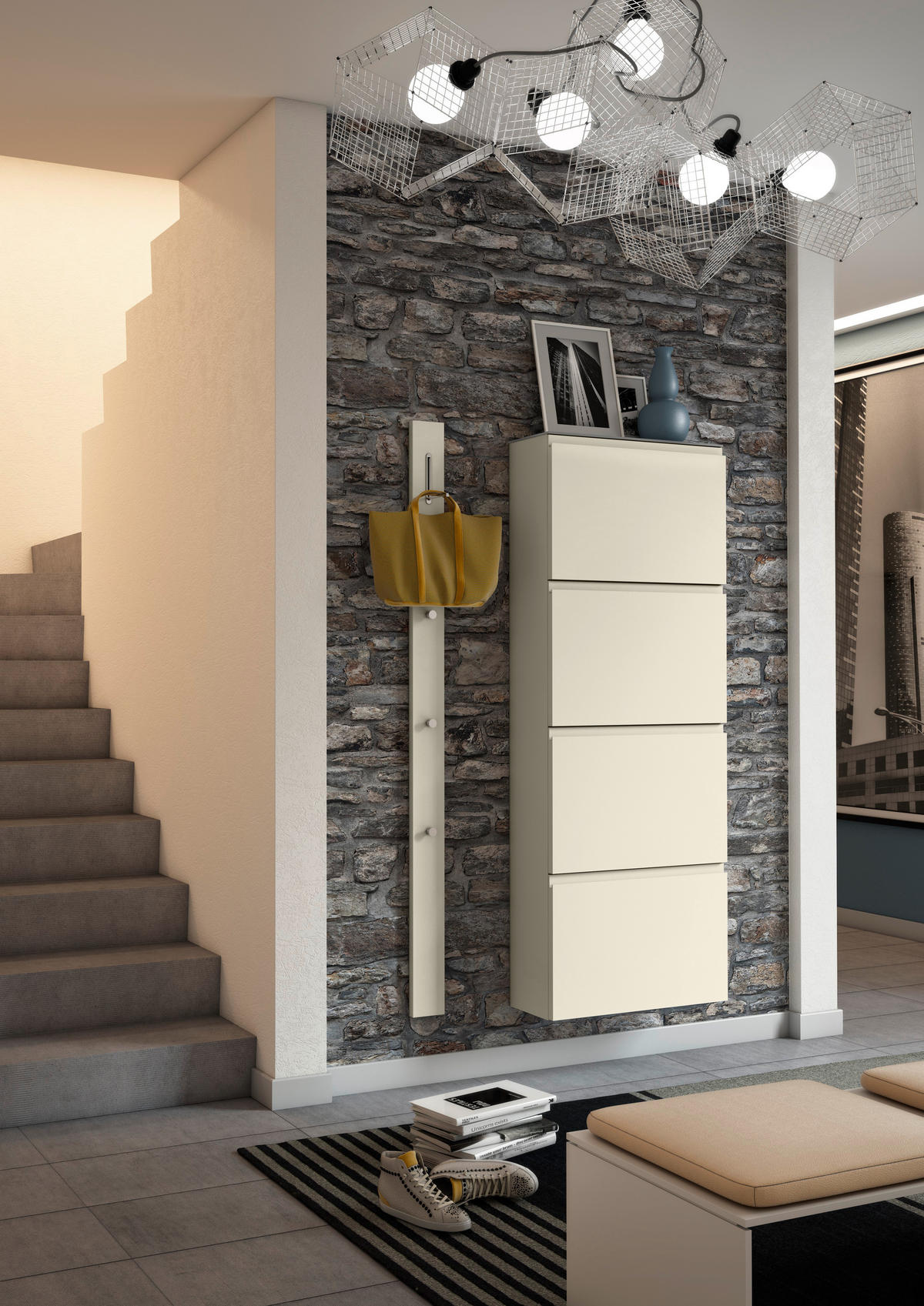 GARDEROBE 2-teilig  in 90/185/33 cm  - Sandfarben, Design, Glas/Holzwerkstoff (90/185/33cm) - Moderano