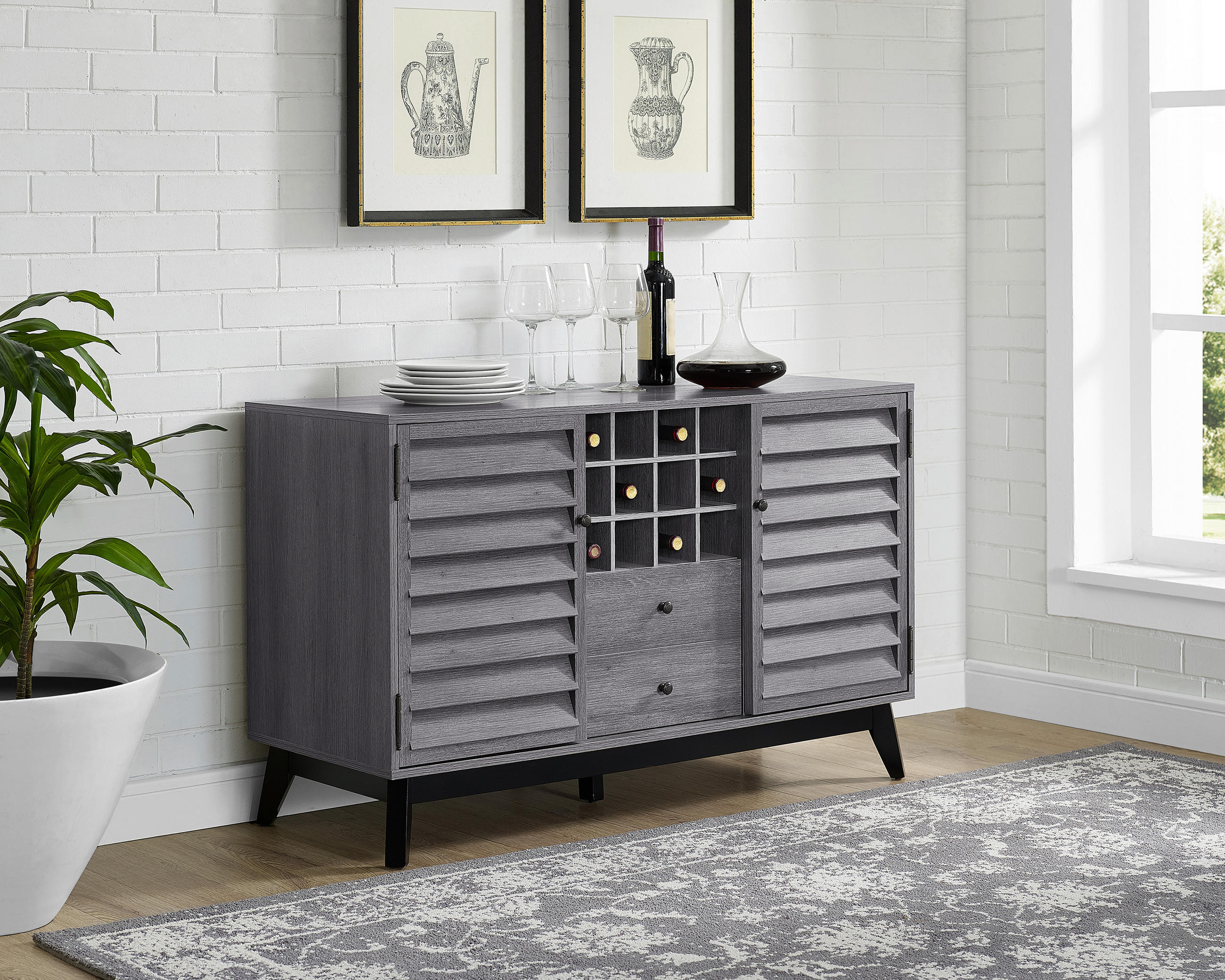 WEINREGAL  - Eichefarben/Eiche grau, Design, Holzwerkstoff/Metall (120/76/48cm) - MID.YOU