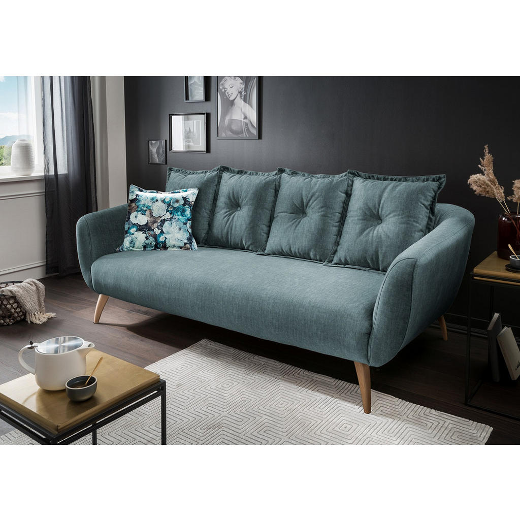 Thumbnail - Livetastic 3-Sitzer-Sofa, Blau, Mehrfarbig, Textil, Buche, massiv, Uni, Füllung: Schaumstoff, 236x94x103 cm, AZO-frei, M...