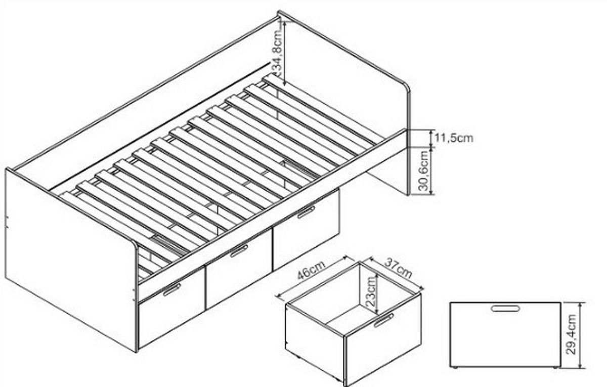 POSTEĽ S ÚLOŽNÝM PRIESTOROM, 90/200 cm biela - biela/prírodná farba, Modern, drevo/kompozitné drevo (90/200cm) - MID.YOU