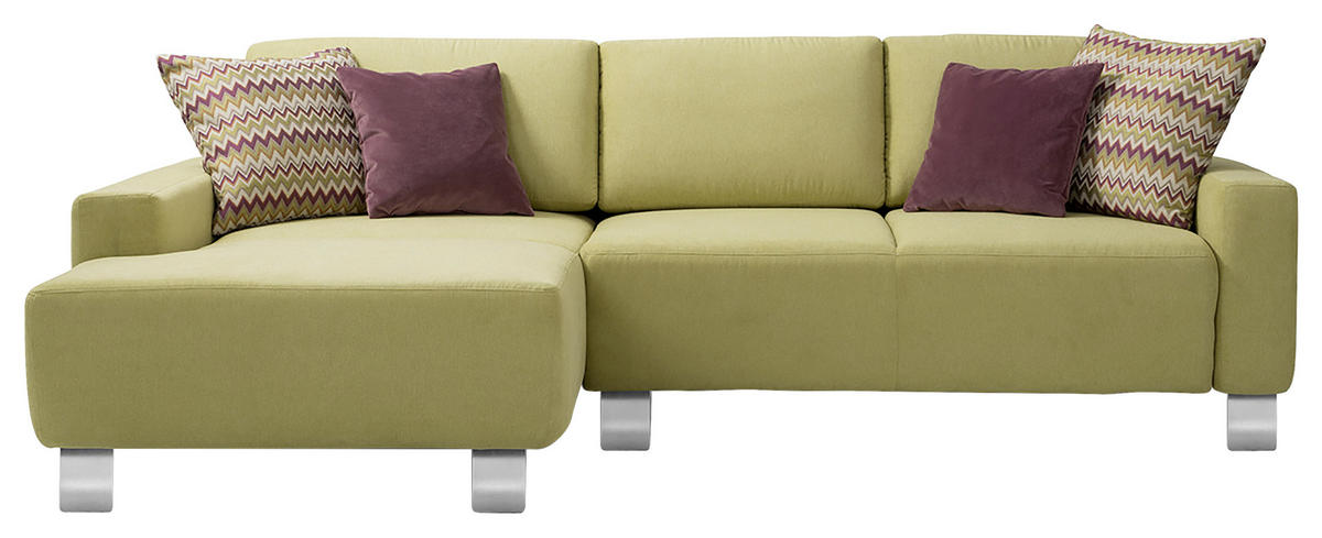 ECKSOFA in Chenille Grün  160/248 cm  - Alufarben/Grün, Design, Textil/Metall (160/248cm) - Sedda