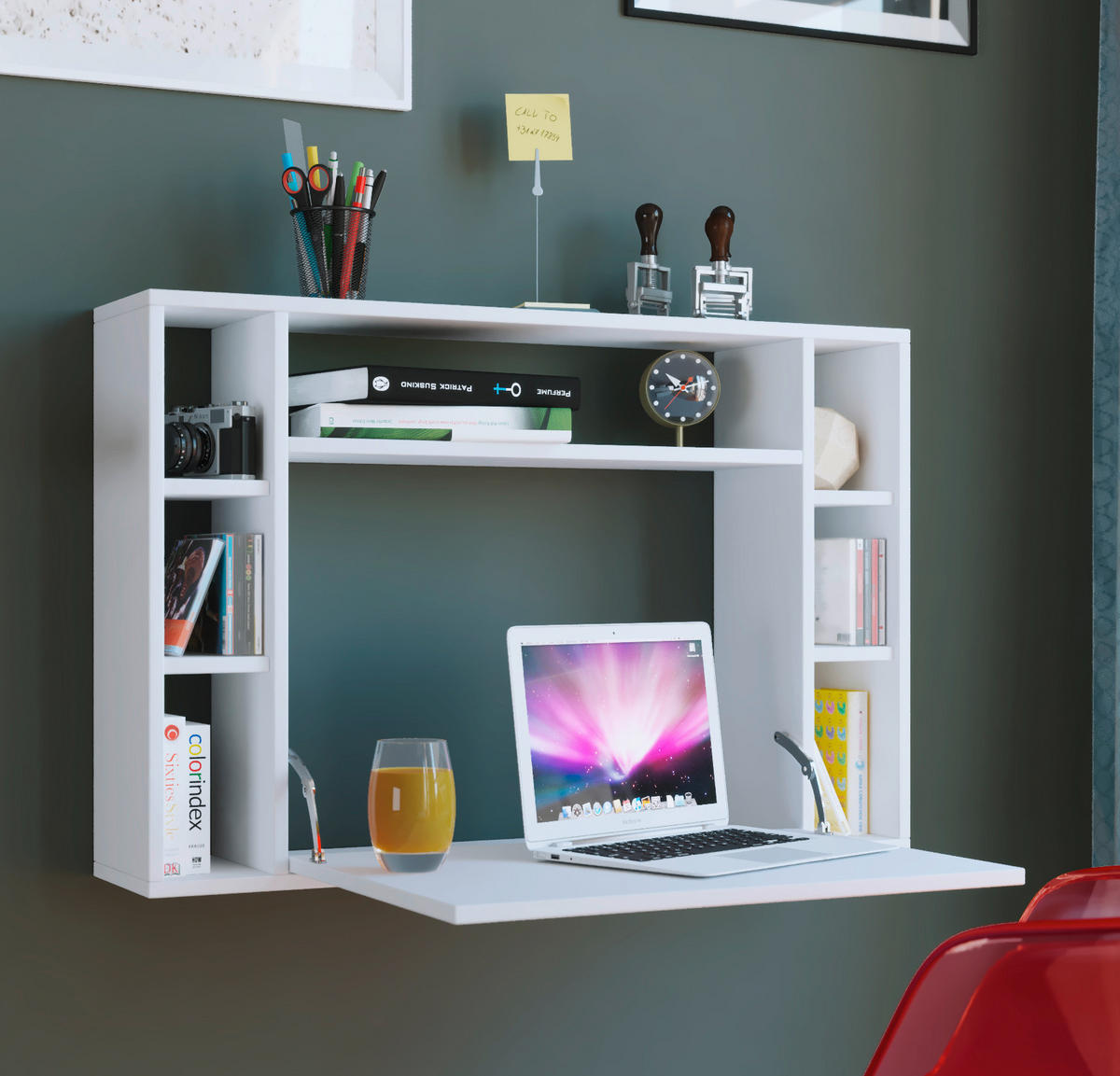 LAPTOPTISCH 90/20/60 cm klappbar, Stauraum, Regal, Wandmontage  - Weiß, KONVENTIONELL, Holzwerkstoff (90/20/60cm) - MID.YOU