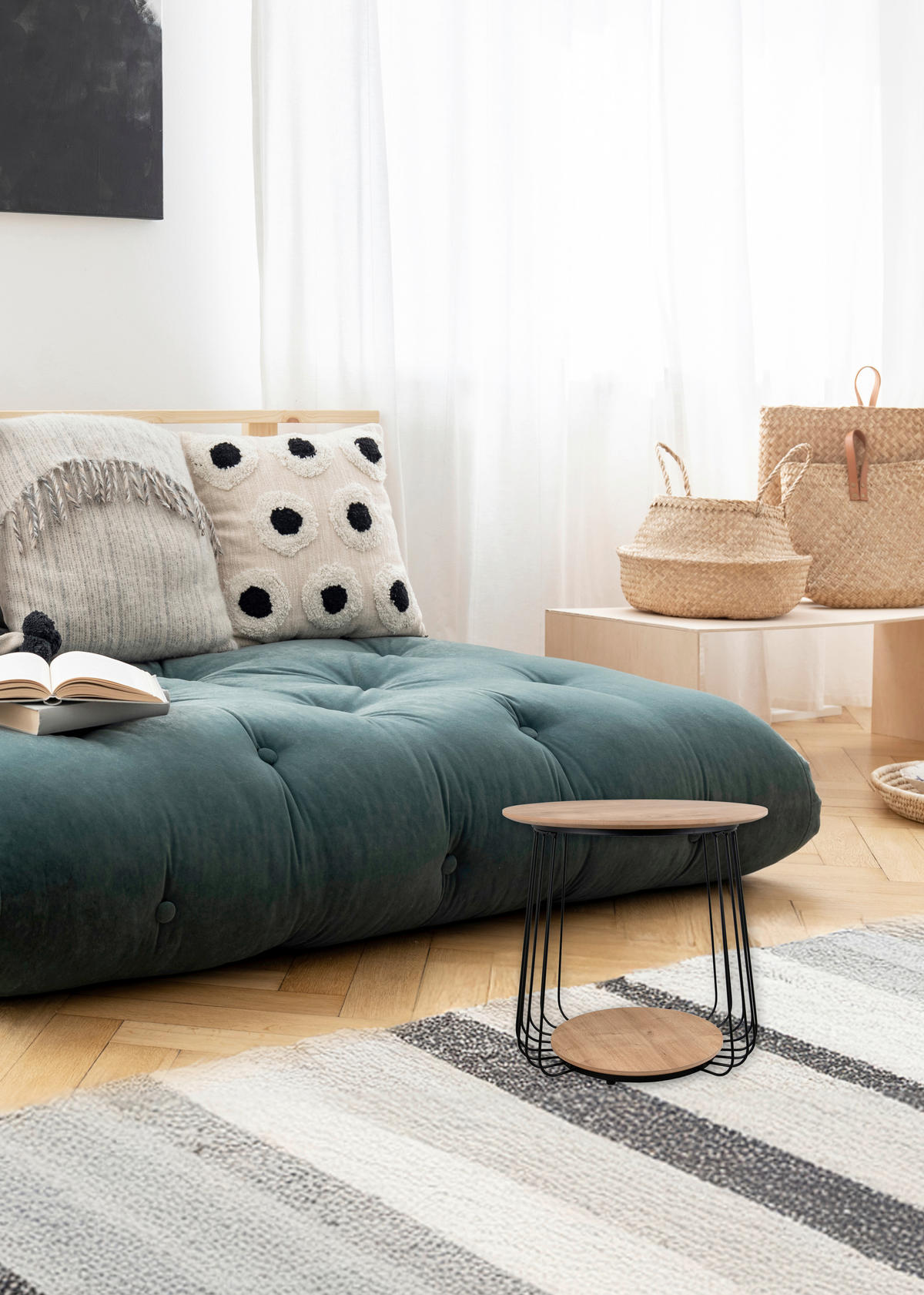 BEISTELLTISCH 50/50/50 cm Schwarz, Eiche Artisan rund  - Schwarz/Eiche Artisan, MODERN, Holzwerkstoff/Metall (50/50/50cm) - Milino