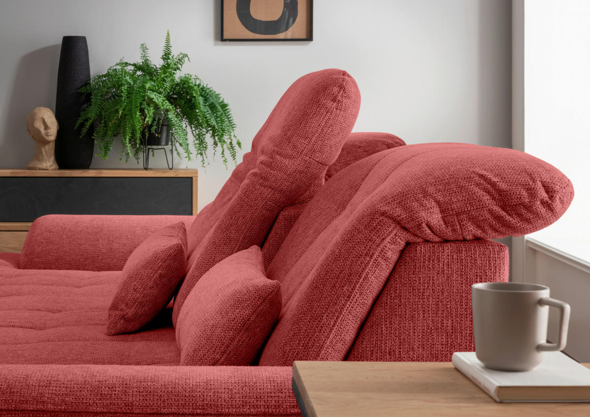 ECKSOFA Flachgewebe Rot  - Chromfarben/Rot, Modern, Textil/Metall (254/308cm) - Livetastic