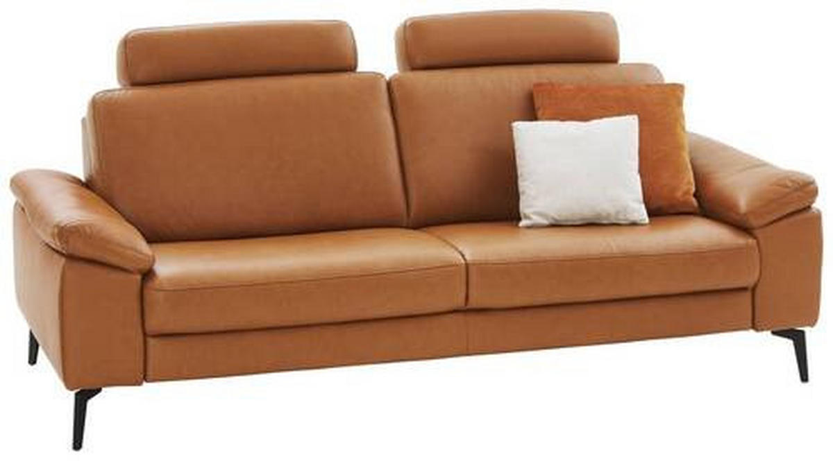 3-SITZER-SOFA in Echtleder Cognac  - Cognac/Schwarz, Design, Leder/Metall (224/88/100cm) - Valdera