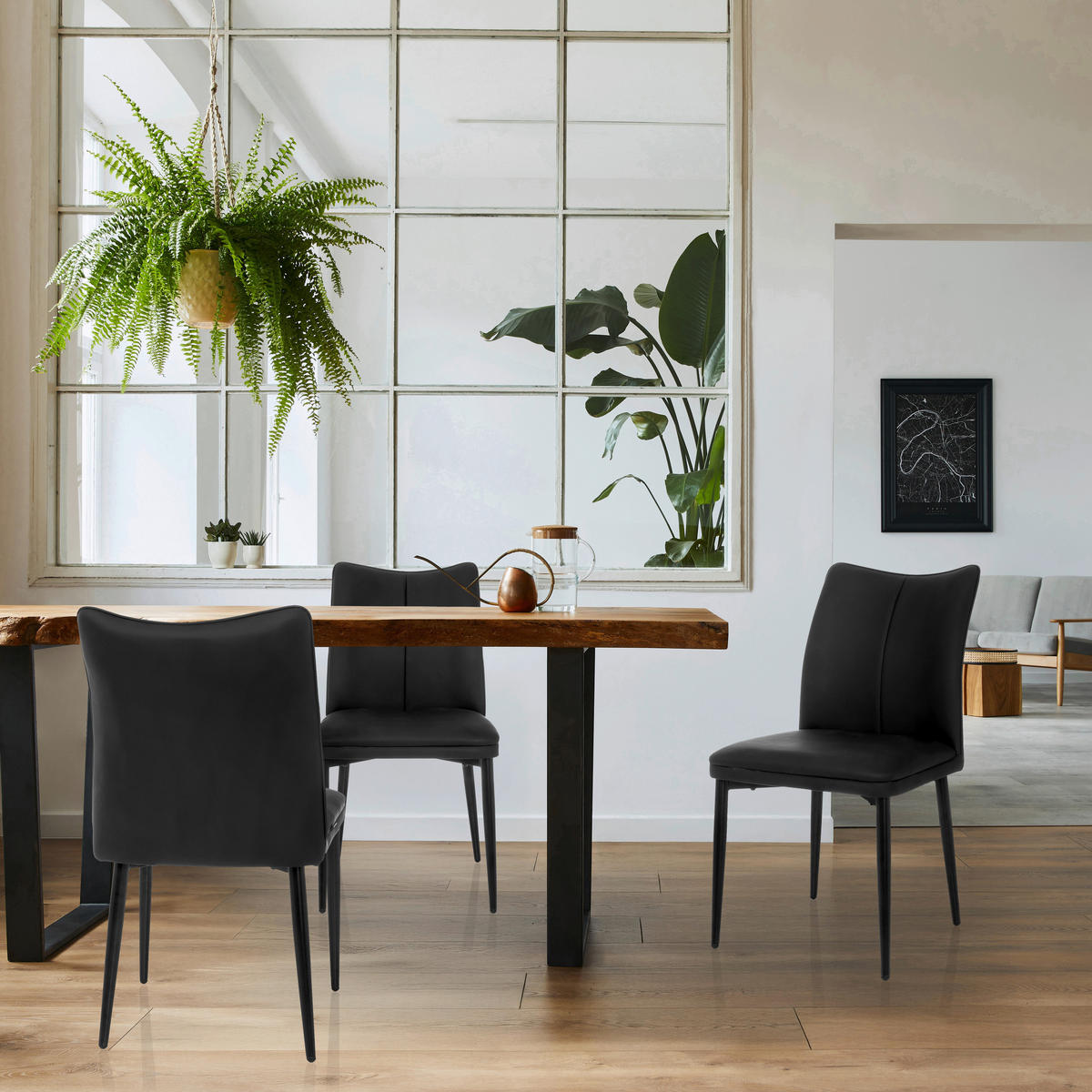 STUHL  in Lederlook Textil  - Schwarz, MODERN, Textil/Metall (47/87/61cm) - MID.YOU