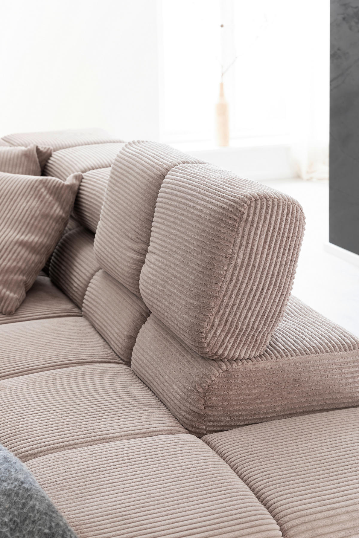 ECKSOFA in Cord Taupe  - Taupe/Schwarz, Design, Textil/Metall (216/321cm) - Hom`in