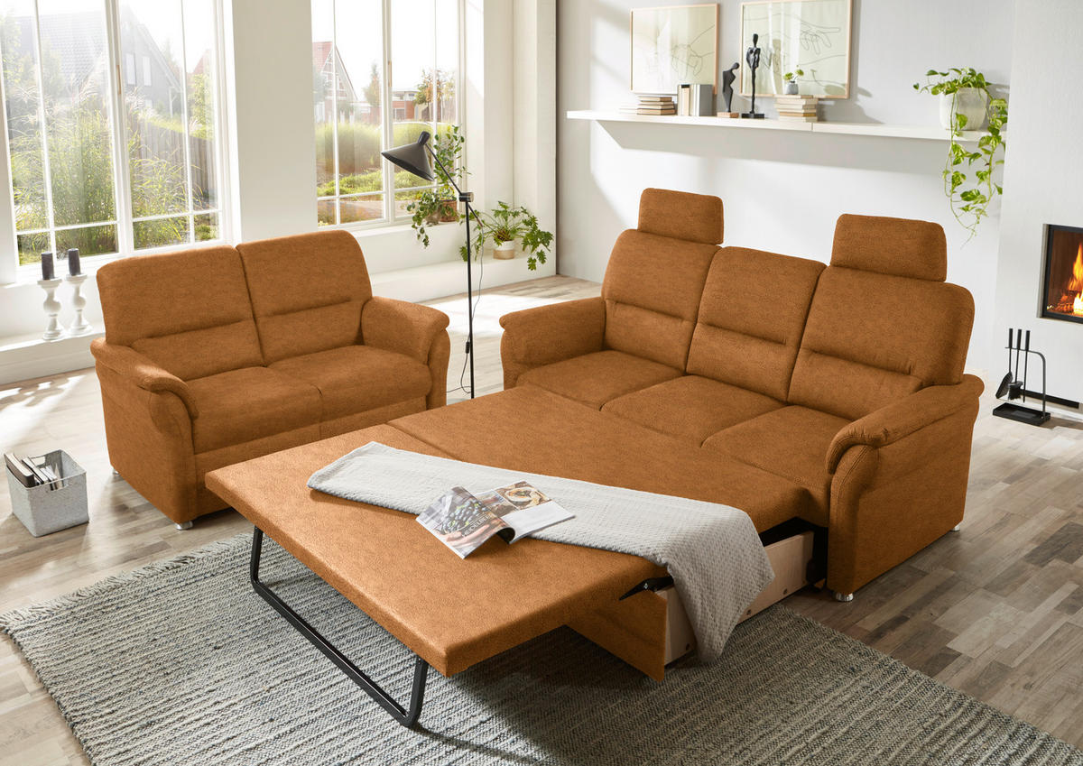 SITZGARNITUR in Mikrofaser Hellbraun  - Hellbraun/Alufarben, KONVENTIONELL, Textil/Metall (192/96/89cm) - Beldomo Comfort