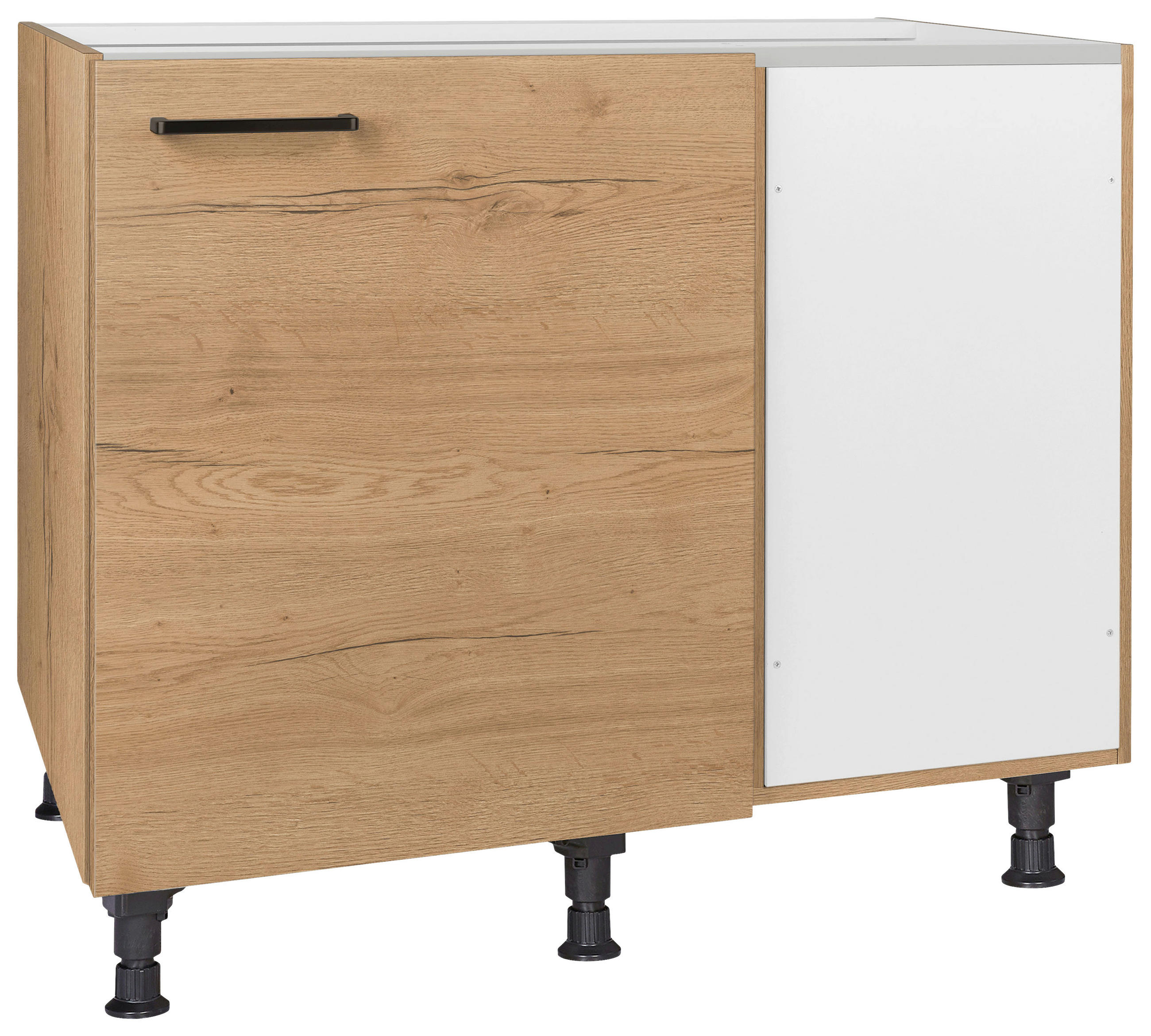 ECKUNTERSCHRANK 125/87/65 cm  - Eichefarben/Schwarz, MODERN, Holzwerkstoff/Metall (125/87/65cm) - Nobilia