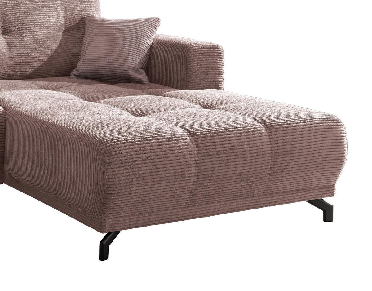 ECKSOFA in Cord Rosa  - Schwarz/Rosa, Modern, Holz/Textil (246/177cm) - MID.YOU