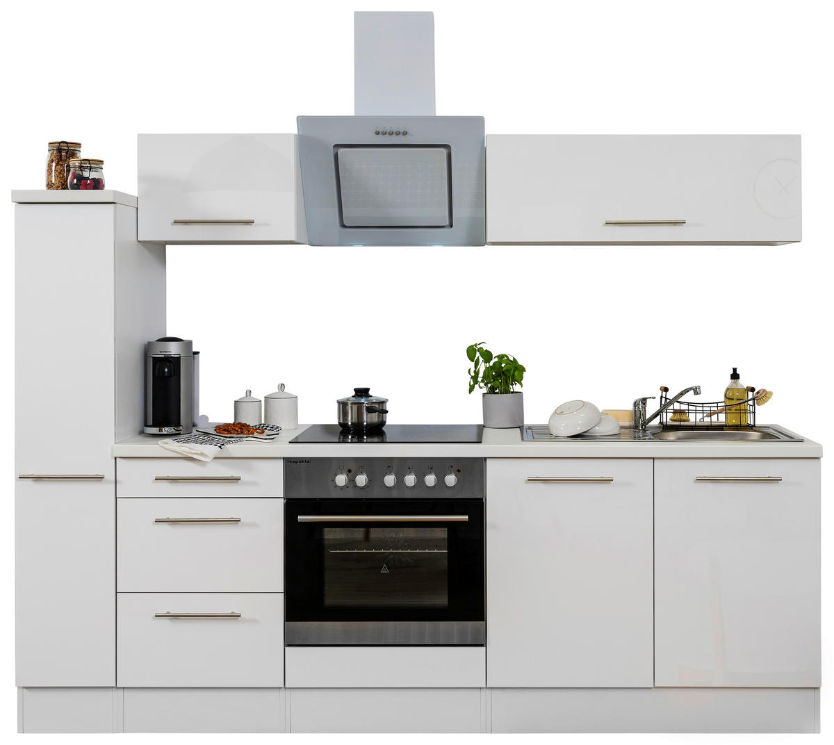KÜCHENBLOCK 240 cm   in Weiss  - Weiss/Alufarben, Konventionell, Holzwerkstoff (240cm) - Respekta