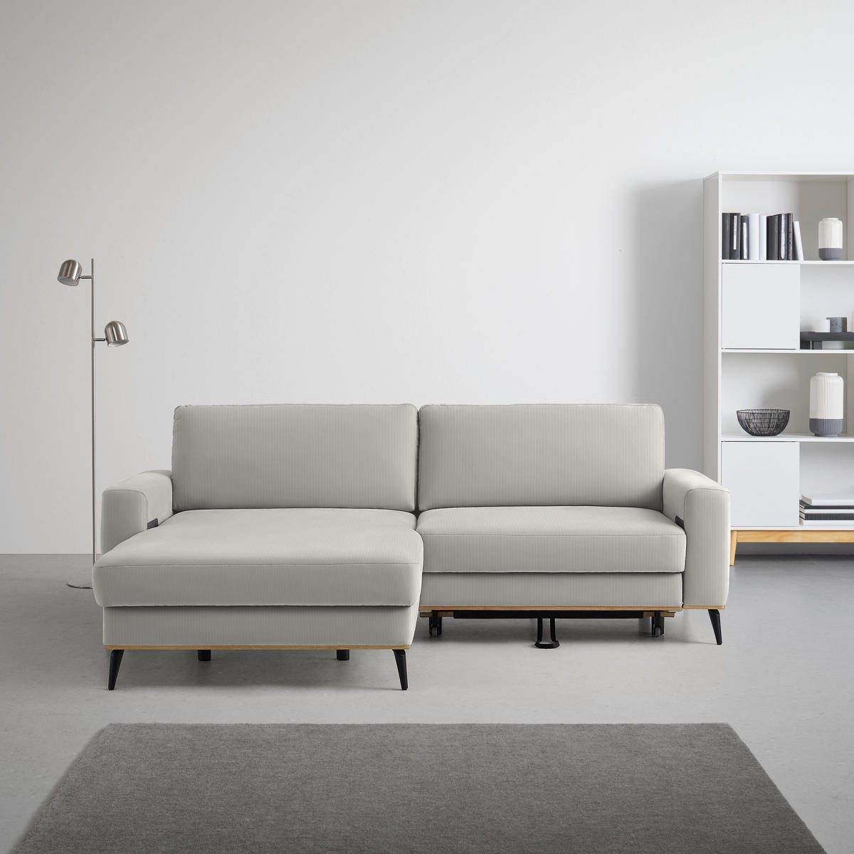 ECKSOFA Chenille, Cord Creme  - Creme/Schwarz, Konventionell, Holz/Textil (167/87/234cm) - MID.YOU