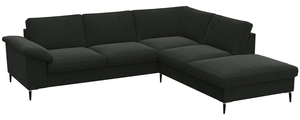 ECKSOFA Waldgrün Chenille, Webstoff, Flachgewebe  - Waldgrün/Schwarz, Design, Textil/Metall (247/225cm) - Livetastic