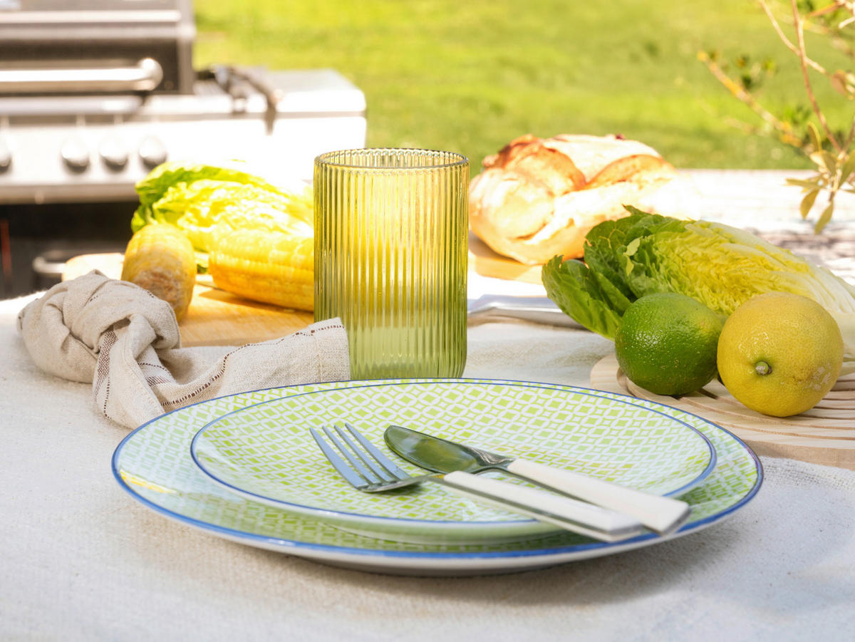 TAFELSERVICE Weiß, Hellgrün Mediterran Grün 12-teilig  - Weiß/Hellgrün, Basics, Keramik - Creatable