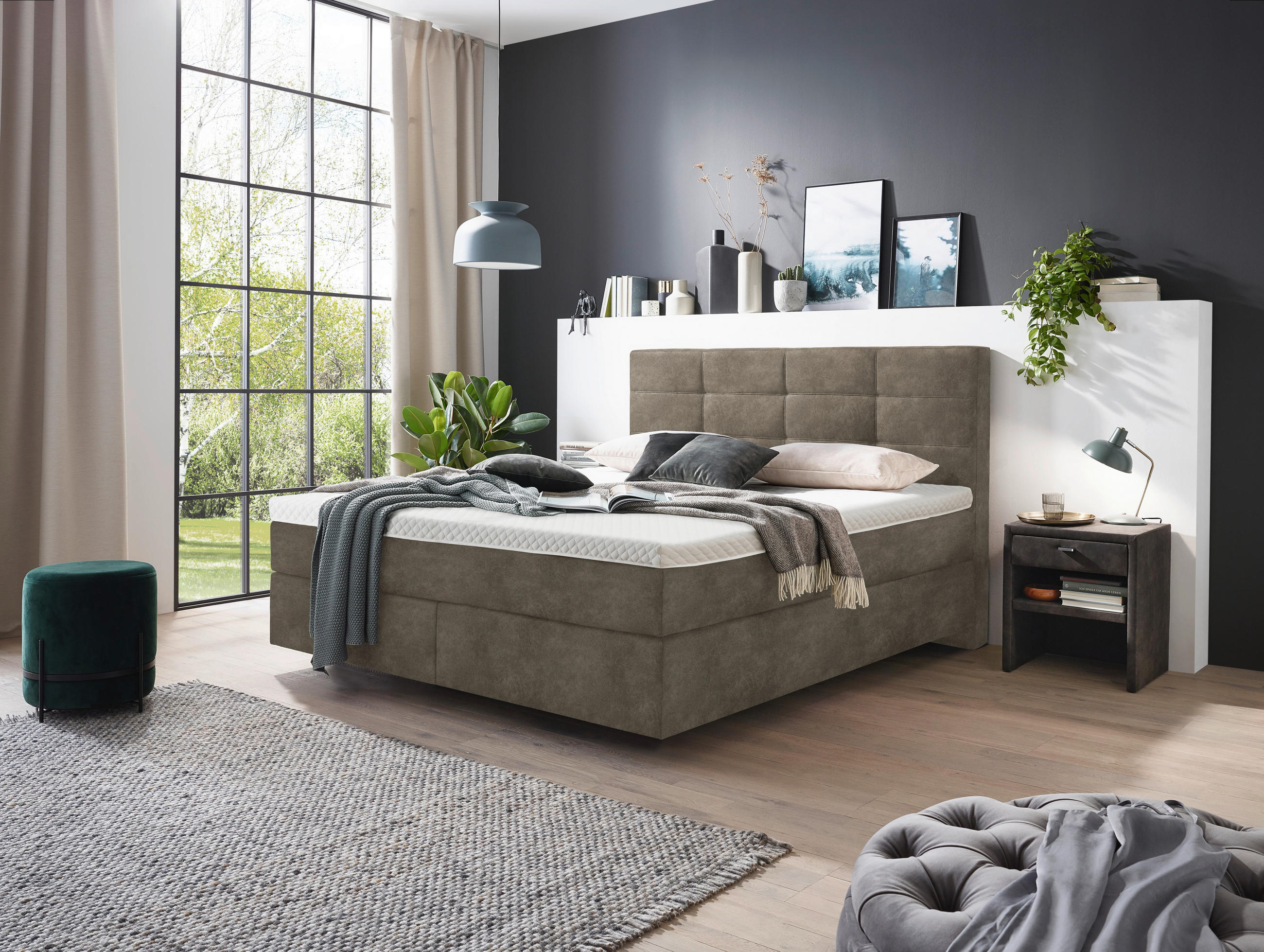 BOXSPRINGBETT 160/200 cm  in Taupe  - Taupe/Chromfarben, KONVENTIONELL, Kunststoff/Textil (160/200cm) - Voleo