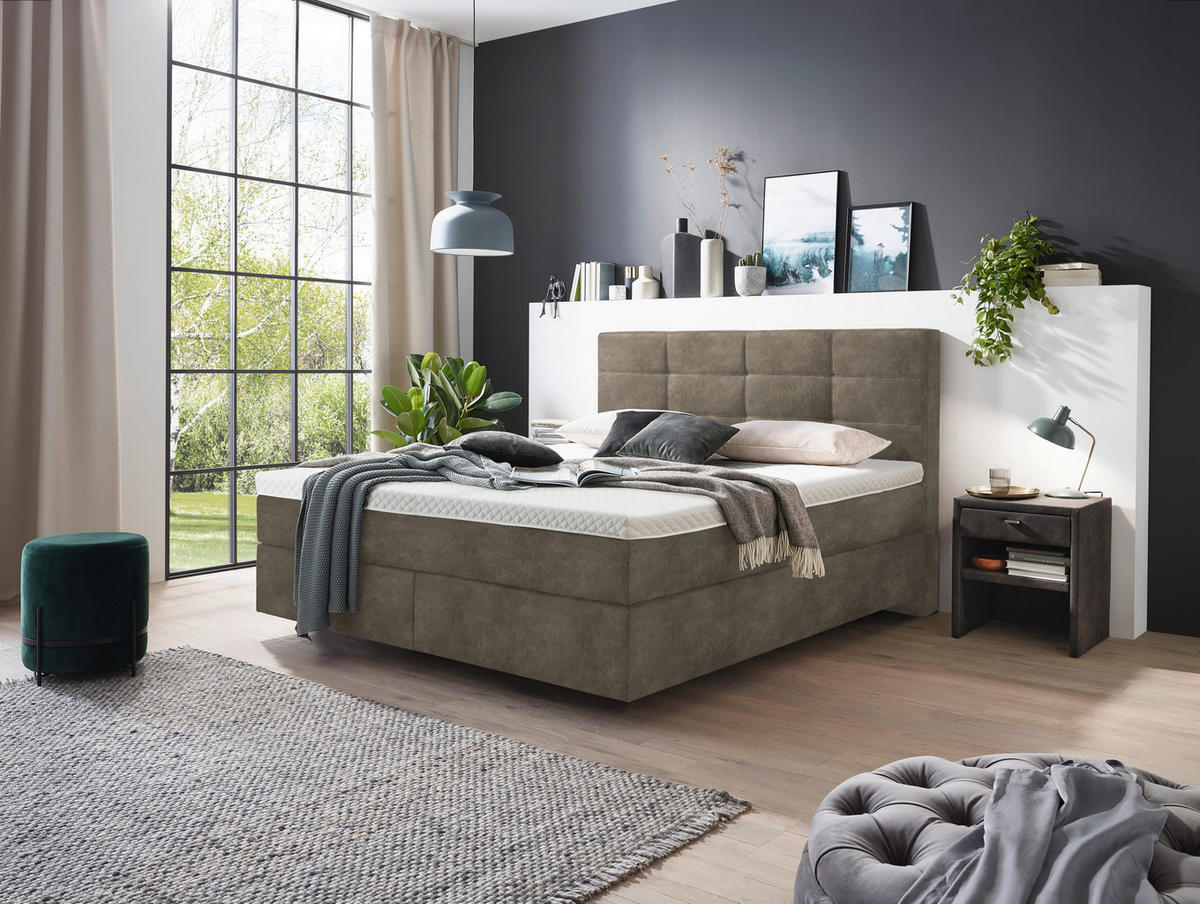 BOXSPRINGBETT 200/200 cm  in Taupe  - Taupe/Chromfarben, Konventionell, Kunststoff/Textil (200/200cm) - Voleo