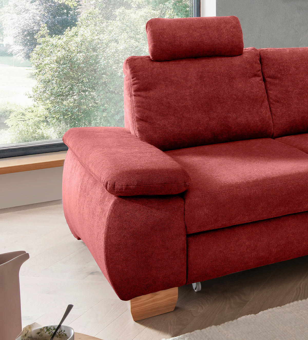ECKSCHLAFSOFA in Chenille Rot  - Wildeiche/Rot, Modern, Holz/Textil (261/206cm) - Livetastic