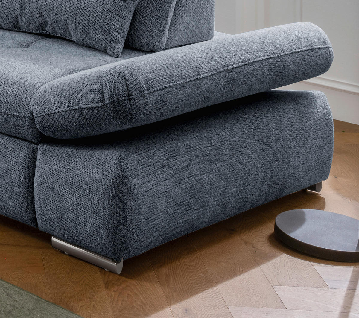 ECKSOFA in Chenille Hellblau  - Chromfarben/Hellblau, Design, Textil/Metall (254/280cm) - Livetastic