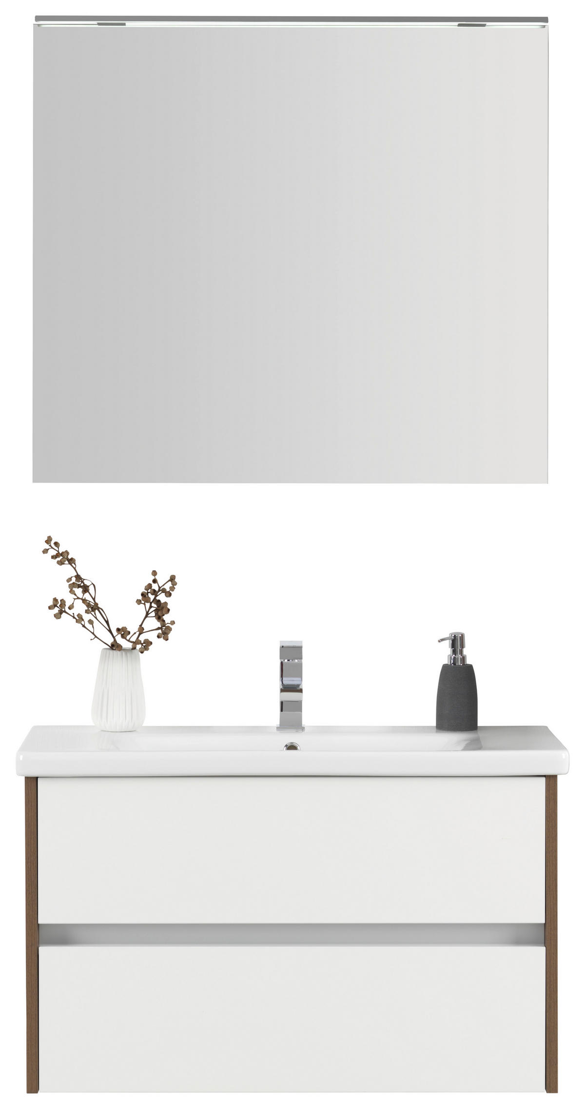 BADEZIMMER  in 90 cm  - Weiß Hochglanz/Nussbaumfarben, Basics, Glas/Keramik (90cm) - Voleo