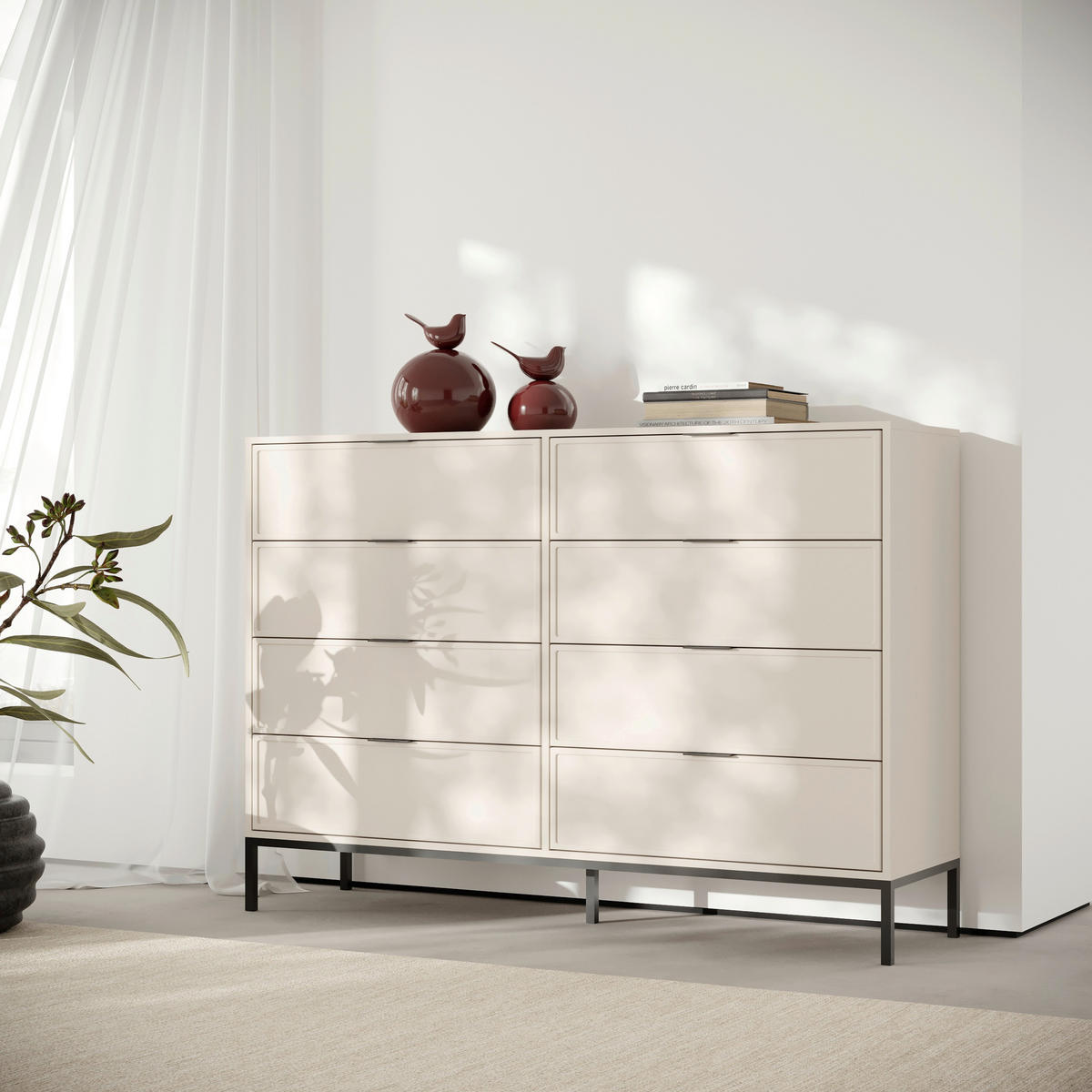 KOMMODE Deco, 150/116/40 cm, 8 Schublade(n)  - Kaschmir/Schwarz, Design, Holzwerkstoff/Metall (150/116/40cm) - MID.YOU