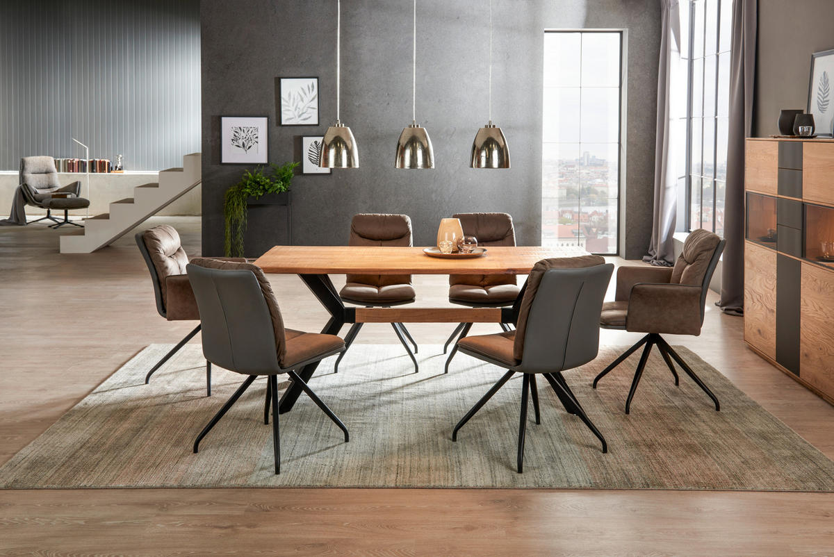 STUHL  in Eisen Lederlook, Mikrofaser Metall, Textil  - Schwarz/Braun, Design, Textil/Metall (46,5/88,5/67cm) - Hom`in