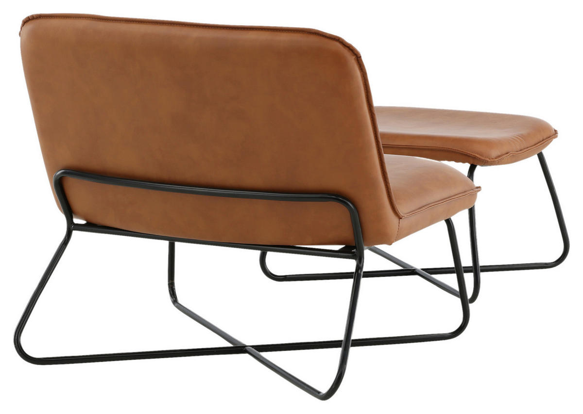 FÅTÖLJ MED FOTPALL i metall, textil brun, svart  - brun/svart, Design, metall/textil (78/71/75cm) - Livetastic