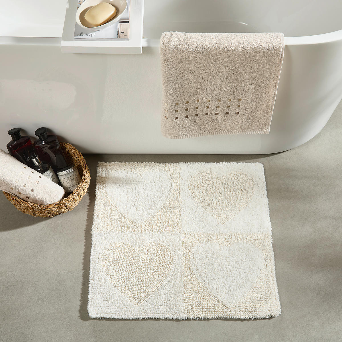 BADEMATTE HEART Naturfarben 60/60 cm  - Naturfarben, Textil (60/60cm) - Novel