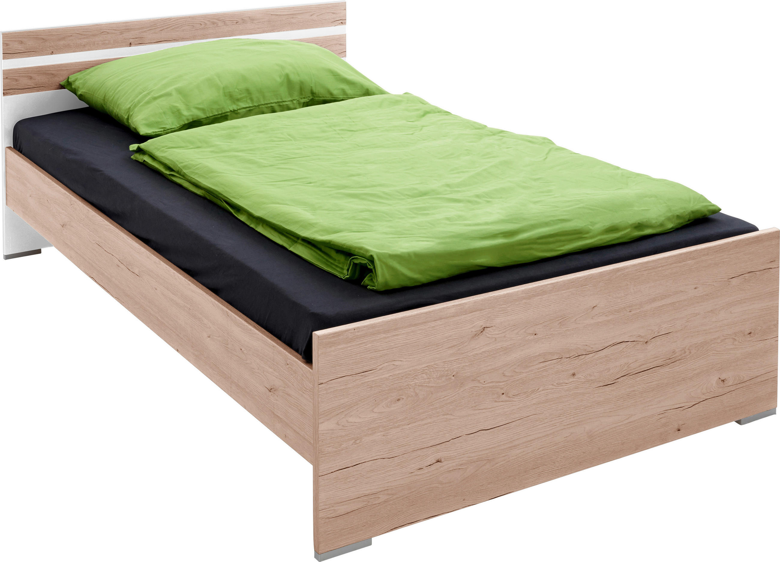 Bett in Weiß, Eichefarben