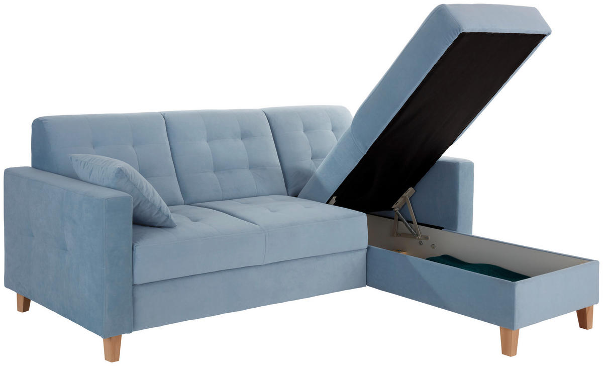 ECKSOFA Hellblau Samt  - Naturfarben/Hellblau, Design, Holz/Textil (231/160cm) - Livetastic