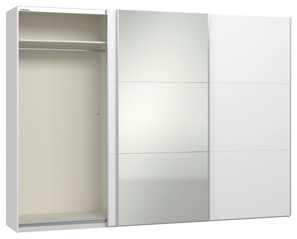 SCHWEBETÜRENSCHRANK 303/220/65 cm 3-türig Weiß  - Silberfarben/Weiß, Design, Glas/Holzwerkstoff (303/220/65cm) - Jutzler