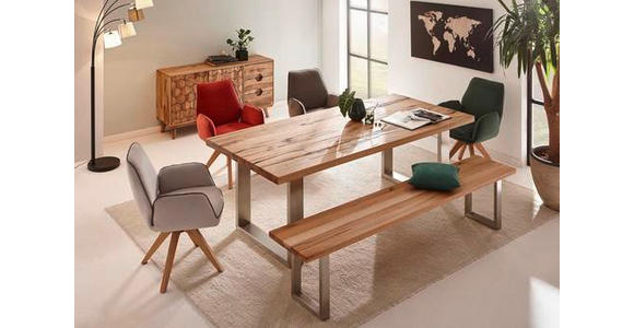 ESSTISCH Wildeiche massiv rechteckig Eichefarben, Edelstahlfarben - Edelstahlfarben/Eichefarben, Design, Holz/Metall (220/100/77cm) - Novel