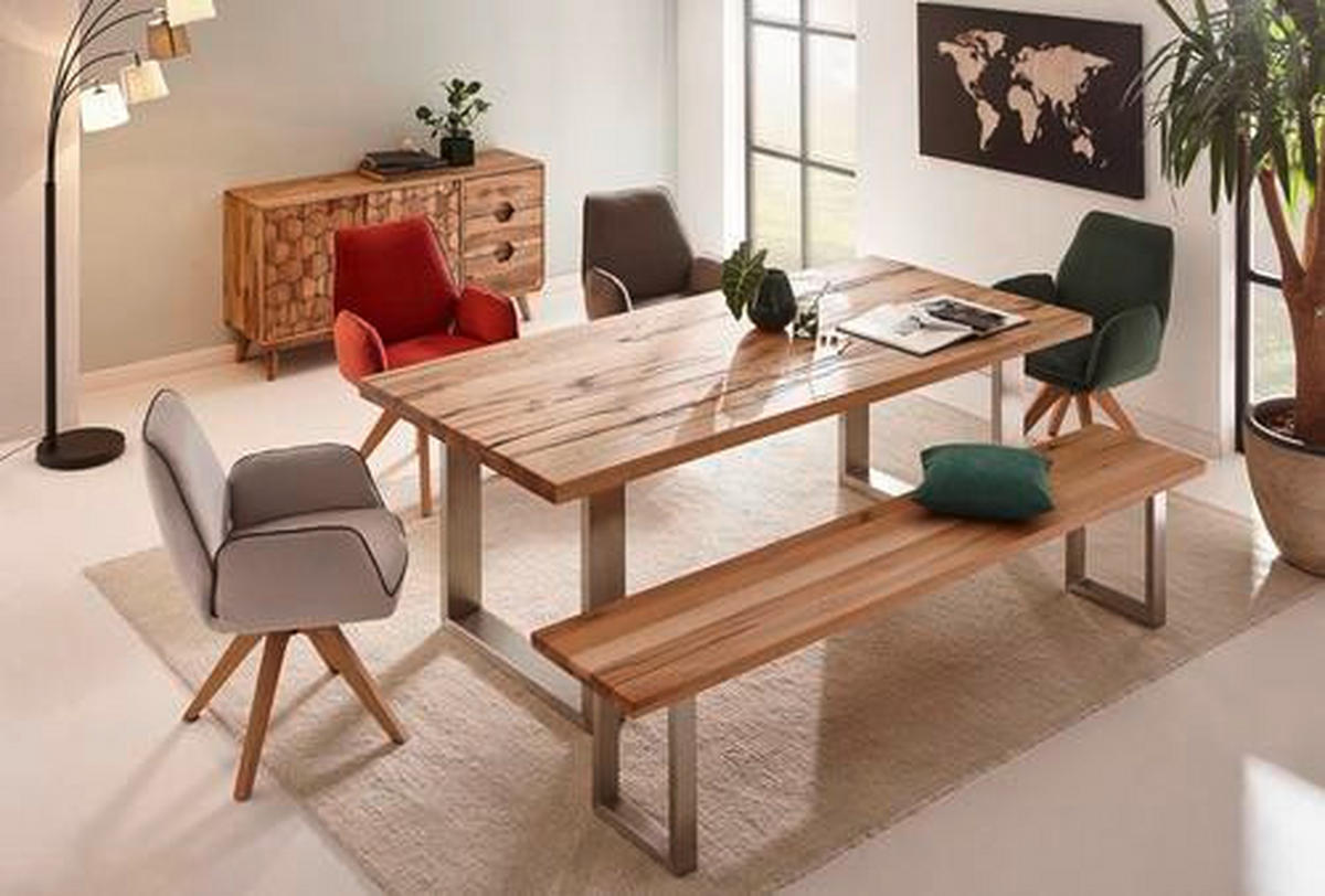 ESSTISCH Wildeiche massiv rechteckig Eichefarben, Edelstahlfarben  - Edelstahlfarben/Eichefarben, Design, Holz/Metall (220/100/77cm) - Novel
