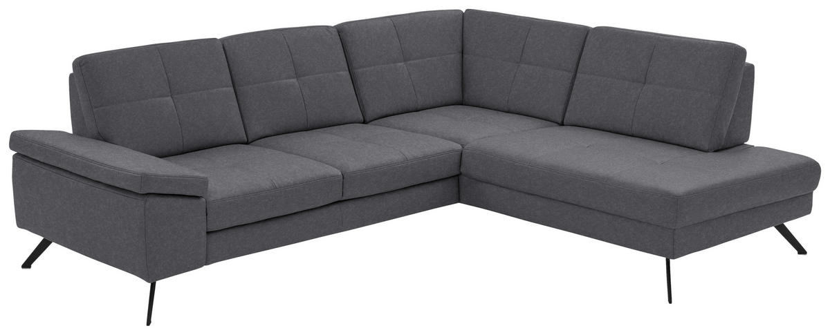 ECKSOFA in Lederlook, Mikrofaser Grau  - Schwarz/Grau, Design, Textil/Metall (261/220cm) - Beldomo System