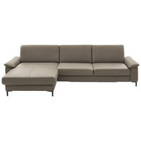 ECKSOFA in Echtleder Graubraun  - Graubraun/Schwarz, Design, Leder/Metall (176/334cm) - Dieter Knoll