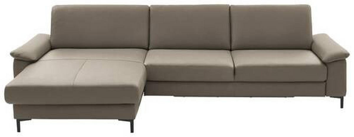 ECKSOFA in Echtleder Graubraun  - Graubraun/Schwarz, Design, Leder/Metall (176/334cm) - Dieter Knoll