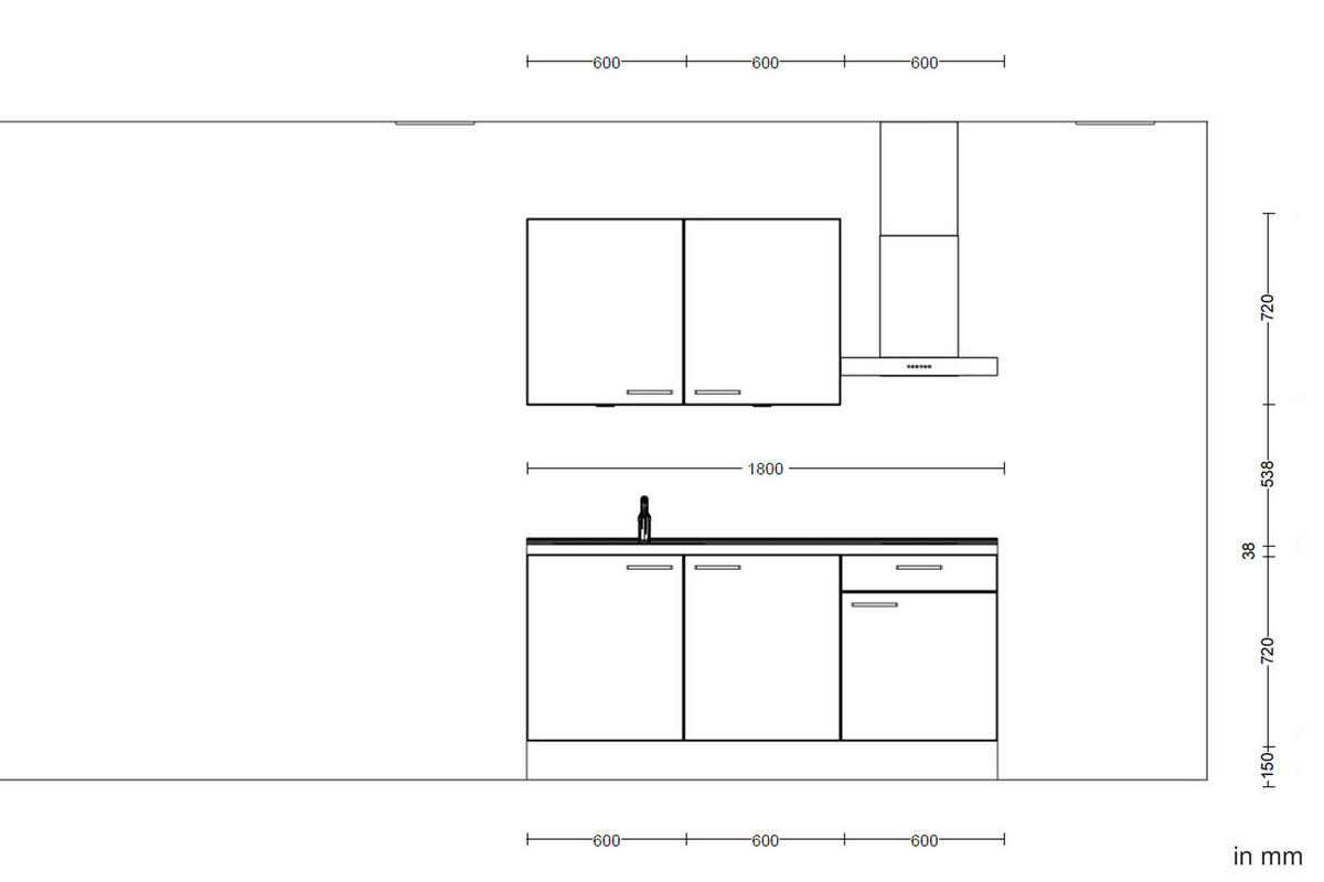 KUHINJSKI BLOK BREZ APARATOV - barve nerjavečega jekla/barve hrasta, Moderno, kovina/leseni material (180cm) - Celina Home
