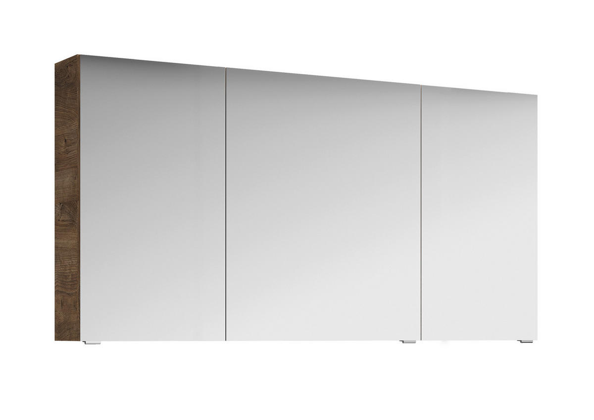 TÜKRÖS SZEKRÉNY 140/70,3/17 cm  - krómszínű/tölgyfa színű, Basics, faalapú anyag/Üveg (140/70,3/17cm) - Sadena