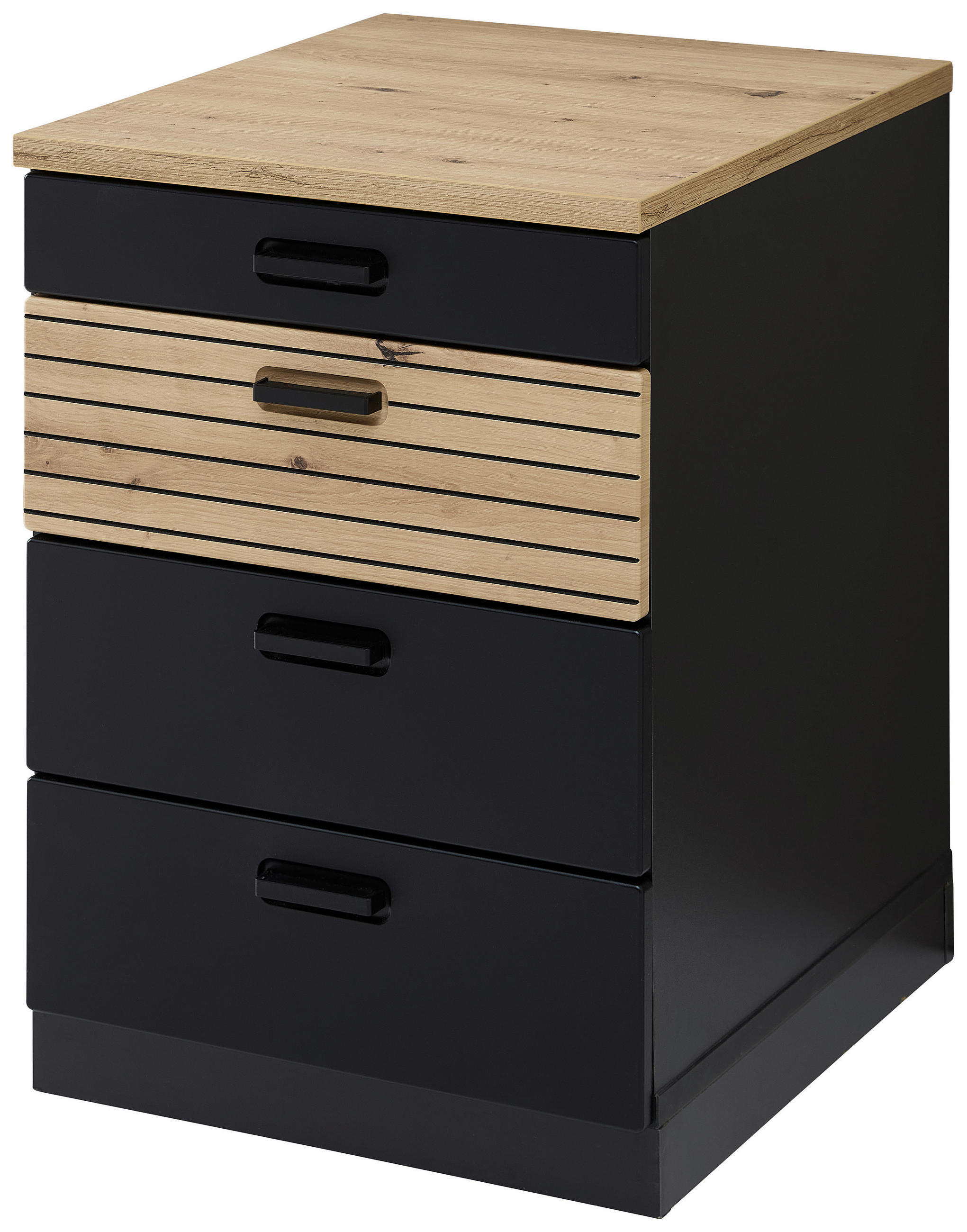 ROLLCONTAINER Schwarz, Eiche Artisan  - Schwarz/Eiche Artisan, KONVENTIONELL, Holzwerkstoff/Kunststoff (45/66/55cm) - Stylife
