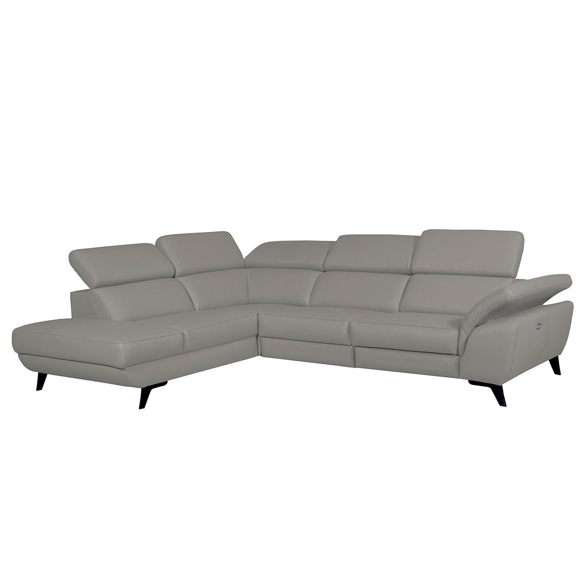 ECKSOFA DALLAS in Echtleder Grau  228/283 cm  - Schwarz/Grau, Design, Leder/Metall (228/283cm) - Livetastic